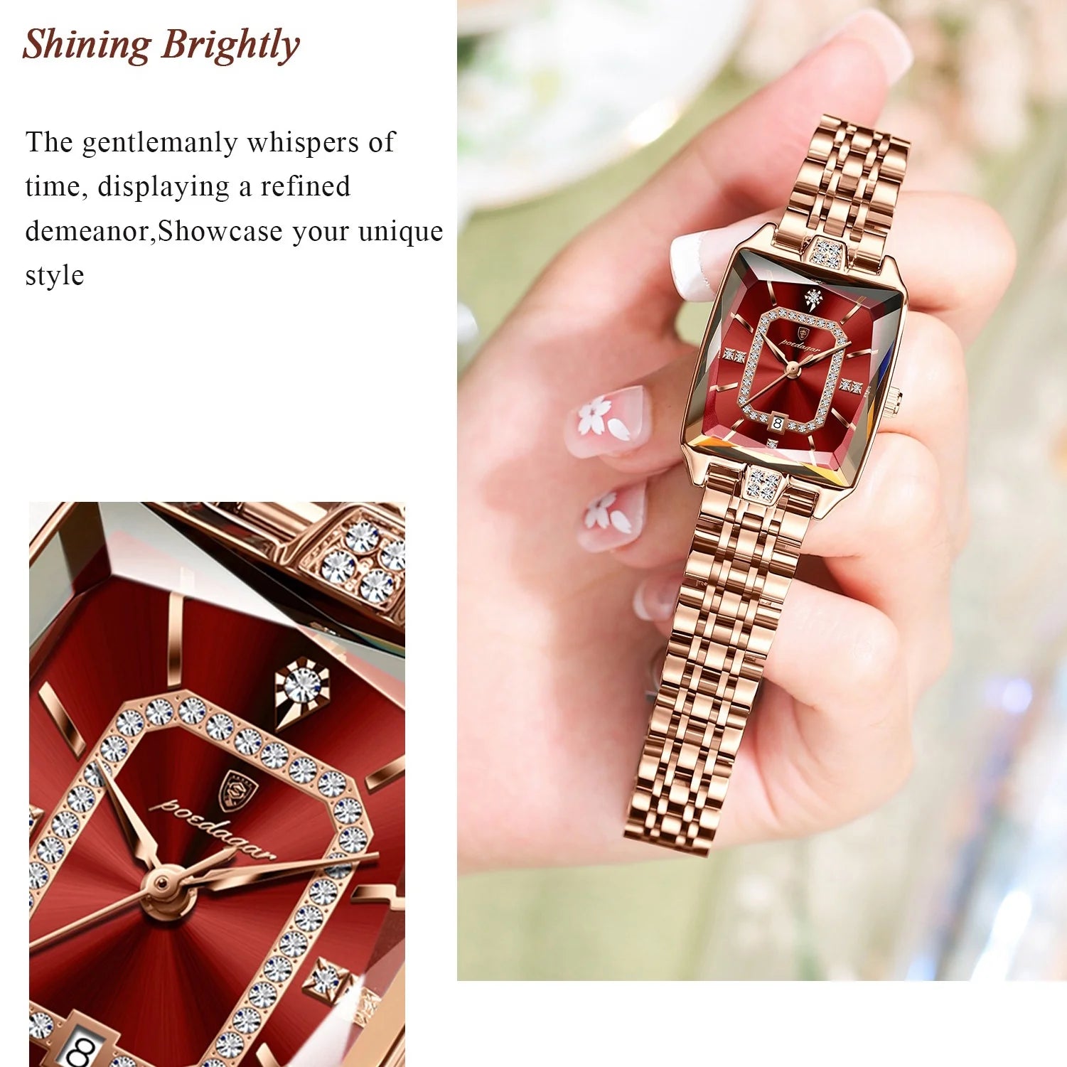 Women Watch Fashion Rose Gold Stainless Steel Diamond Quartz Female Wristwatch for Luxury Dress Ladies