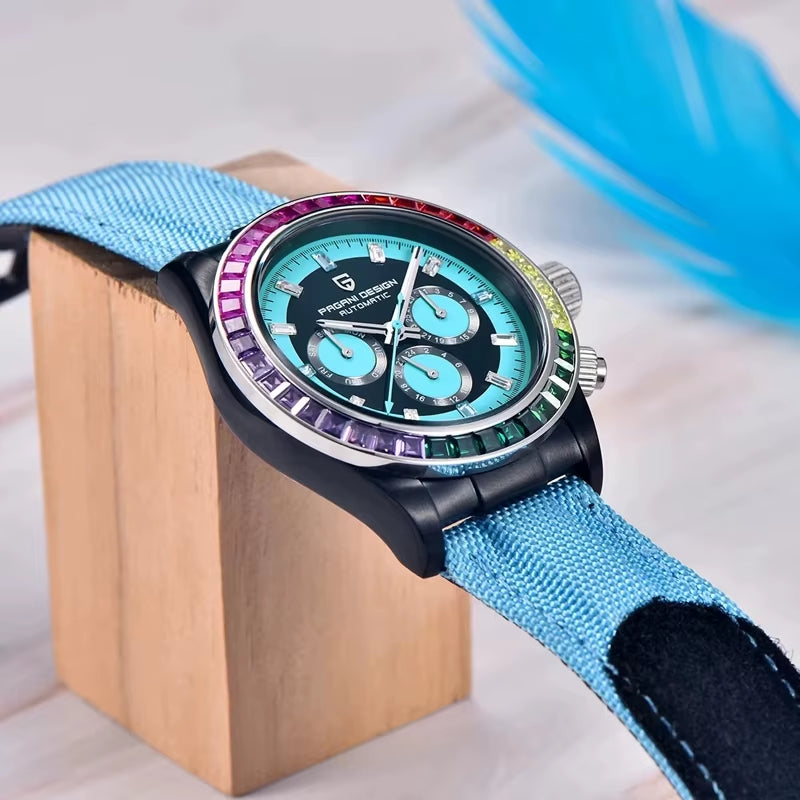 40MM Rainbow Bezel Chronograph Sapphire Luxury Automatic Mechanical Watches Men'S Stainless Steel Waterproof Clock