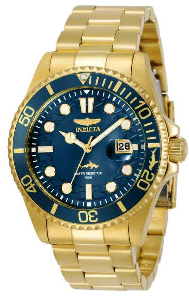NEW!! Invicta Men'S 43MM Pro Diver Quartz 3 Hand Blue Dial Gold-Tone Watch