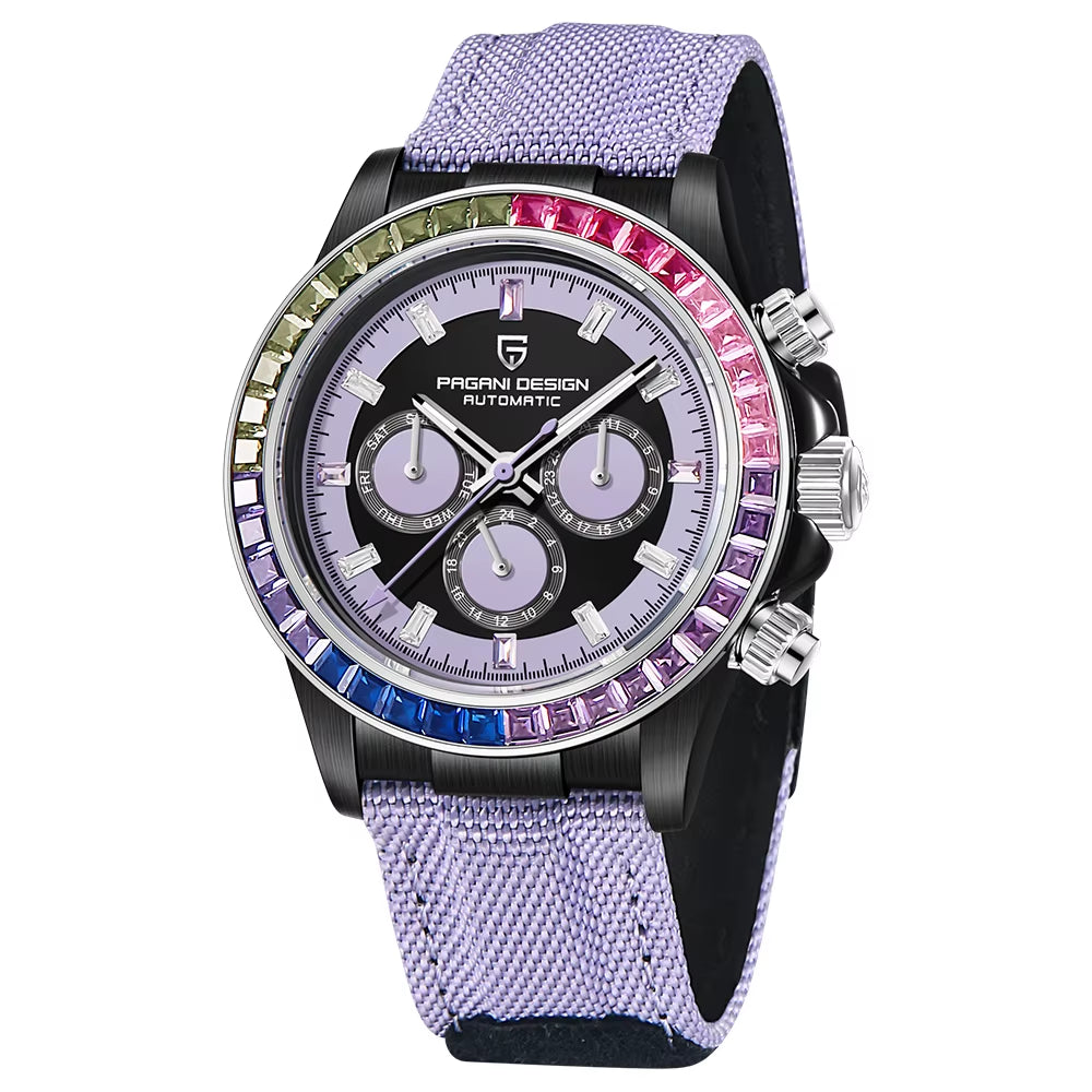 40MM Rainbow Bezel Chronograph Sapphire Luxury Automatic Mechanical Watches Men'S Stainless Steel Waterproof Clock