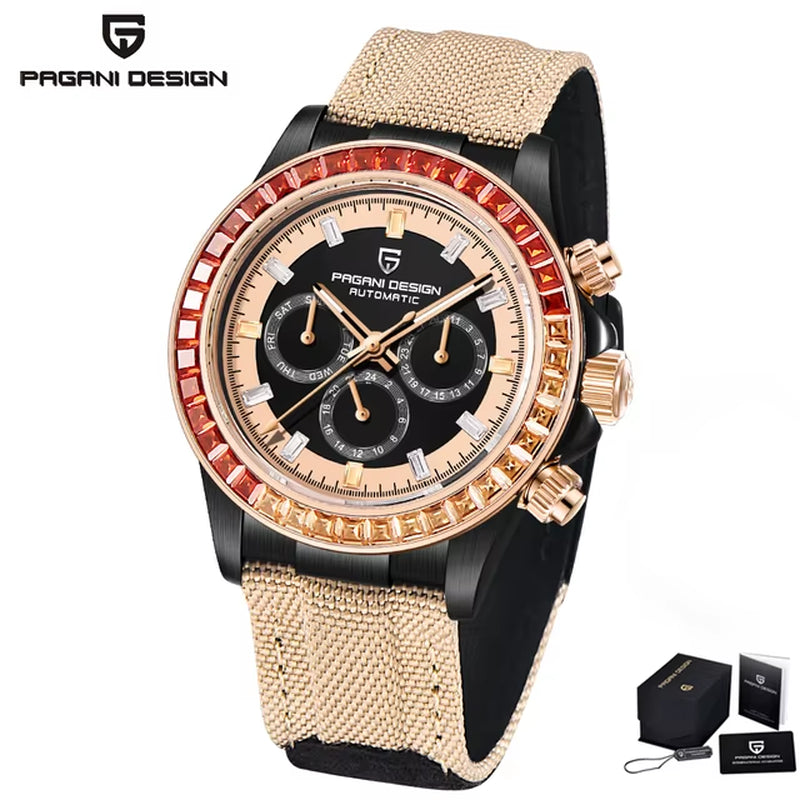 40MM Rainbow Bezel Chronograph Sapphire Luxury Automatic Mechanical Watches Men'S Stainless Steel Waterproof Clock