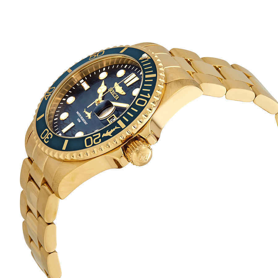 NEW!! Invicta Men'S 43MM Pro Diver Quartz 3 Hand Blue Dial Gold-Tone Watch