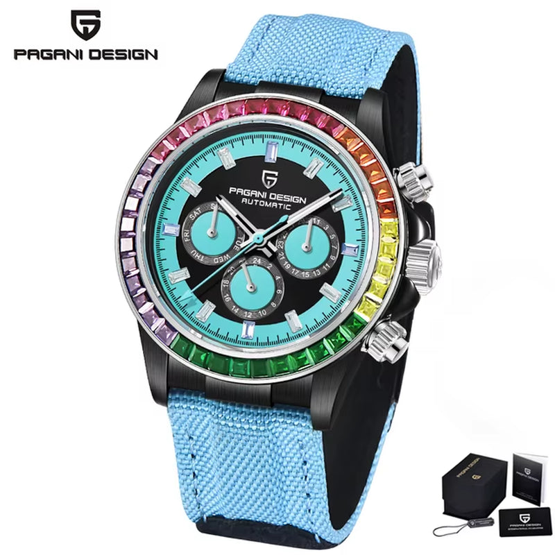 40MM Rainbow Bezel Chronograph Sapphire Luxury Automatic Mechanical Watches Men'S Stainless Steel Waterproof Clock