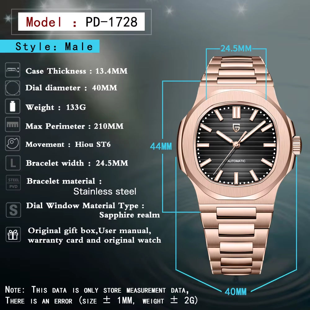 2025 New  Watches Rose Gold Luxury Automatic Mechanical Men'S Watch Sapphire Glass Stainless Steel Waterproof Clock