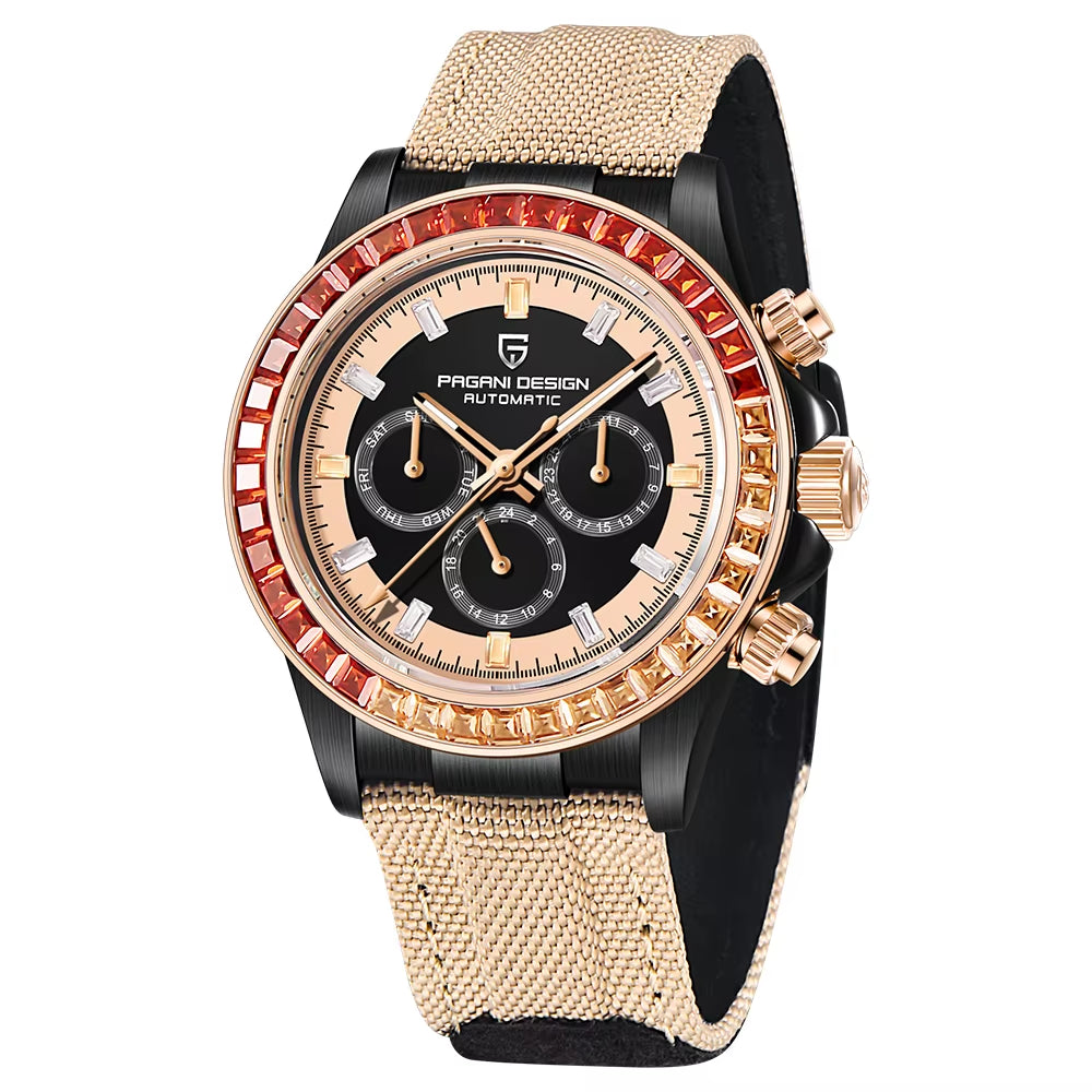 40MM Rainbow Bezel Chronograph Sapphire Luxury Automatic Mechanical Watches Men'S Stainless Steel Waterproof Clock