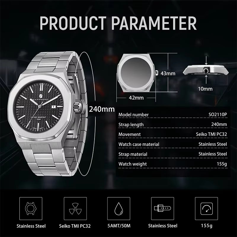 Men'S Watches Classic Business Watches Stainless Steel Watches High-End Clocks Imported Movements Sports Wristwatch