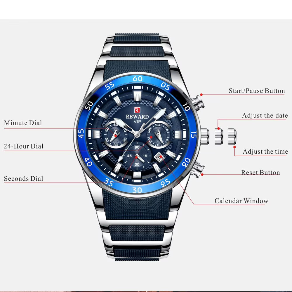 Big Dial Mens Watches Top Luxury Brand Sport Waterproof Watch Men Chronograph Quartz Clock Automatic Date Wristwatches