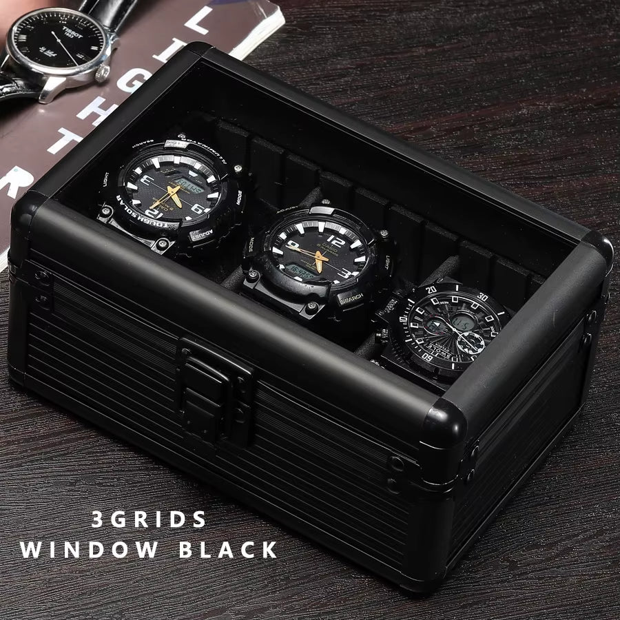 Practical 3 Slot Watch Box Aluminum Alloy Watch Display Case Glass Top Watch Case Watch Storage Box