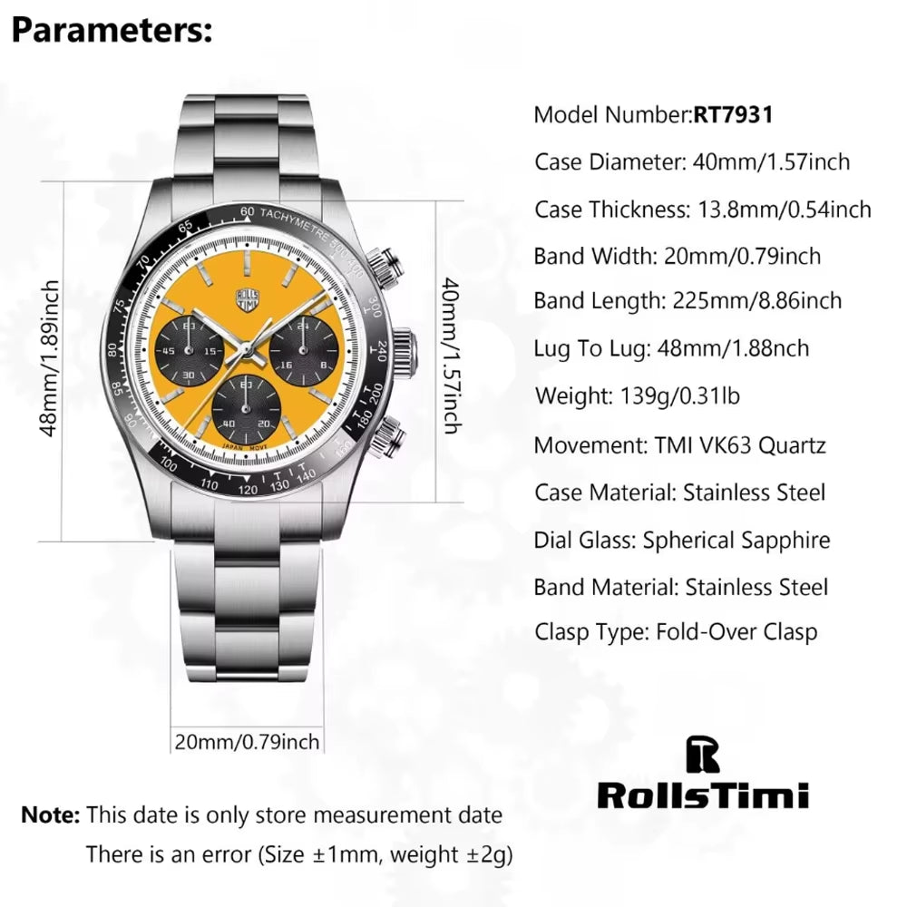 Men'S Watches  New Watches Men'S Brand Luxury Quartz Watches Men'S Chronograph AR Sapphire Mirror 100 Meters Waterproof