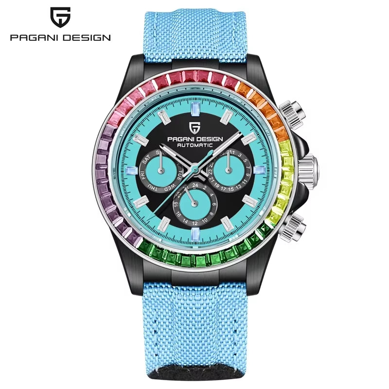 40MM Rainbow Bezel Chronograph Sapphire Luxury Automatic Mechanical Watches Men'S Stainless Steel Waterproof Clock