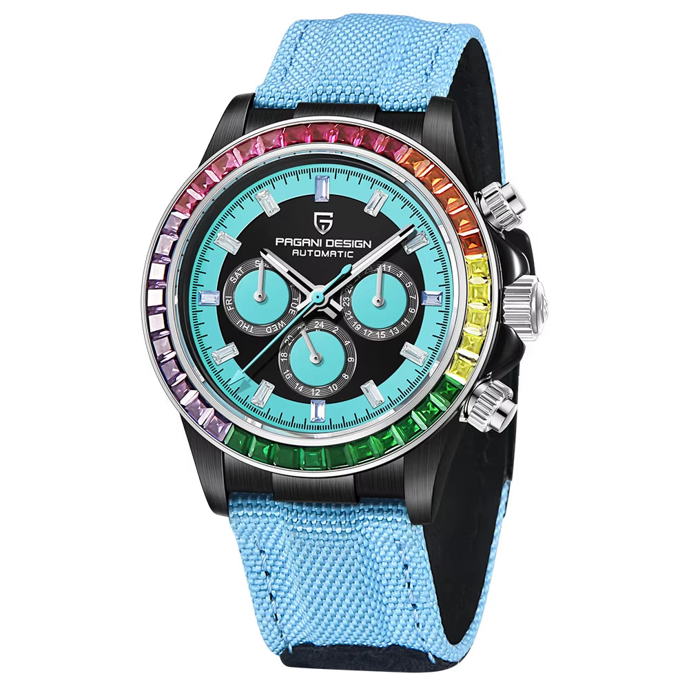 40MM Rainbow Bezel Chronograph Sapphire Luxury Automatic Mechanical Watches Men'S Stainless Steel Waterproof Clock
