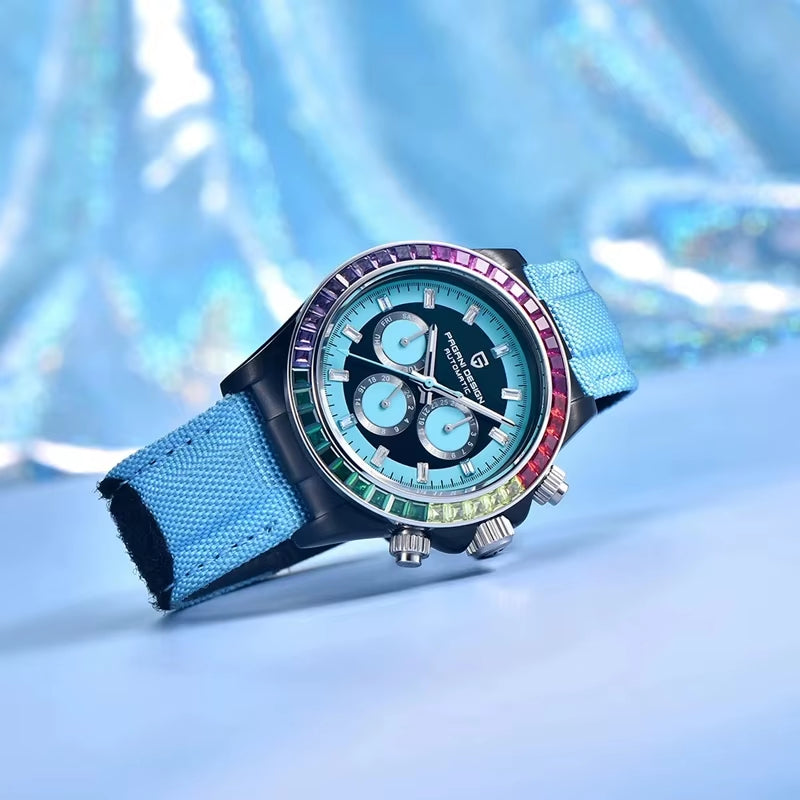 40MM Rainbow Bezel Chronograph Sapphire Luxury Automatic Mechanical Watches Men'S Stainless Steel Waterproof Clock